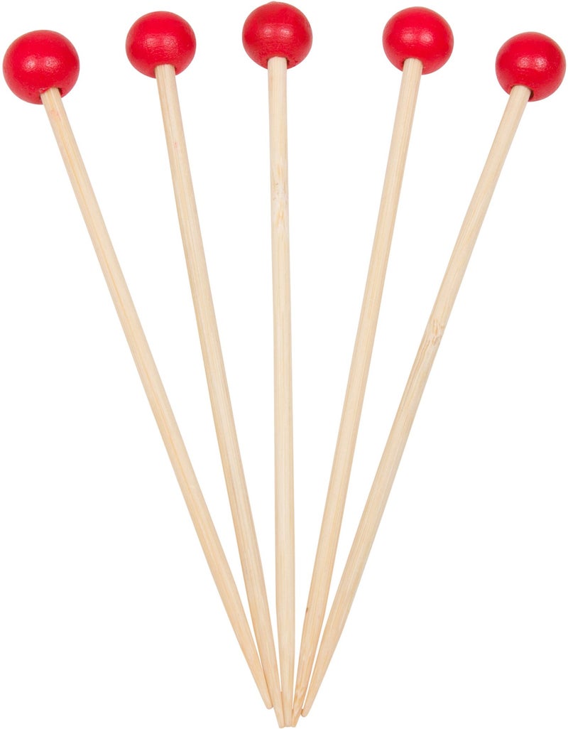 KingSeal 1000 Count | KingSeal Bamboo Specialty Cocktail Party Picks, 4.5 Inches, Red Ball Head, Perfect for Appetizers and Cocktails, Bulk Pack - 10 Packs of 100 - Image 1